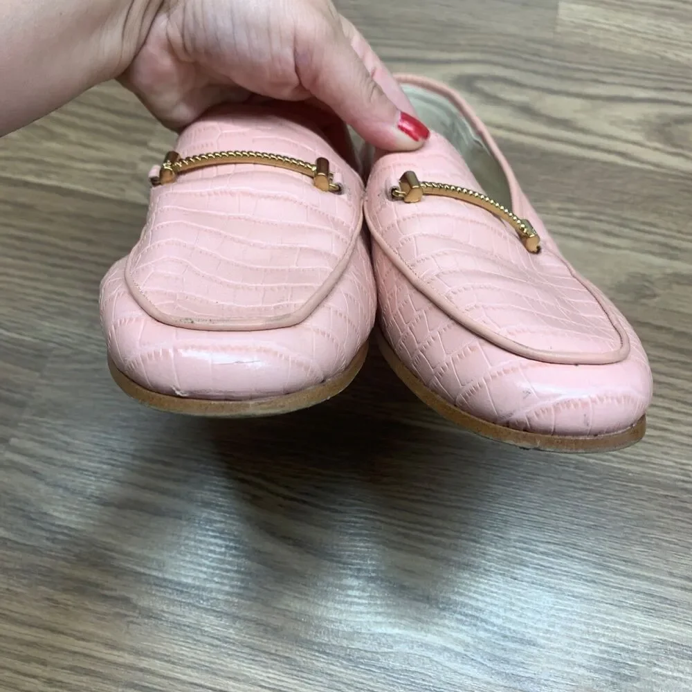 Sam Edelman‎ Lior Women's Slip-On Loafers 9.5 Pink Almond Toe Croc-Embossed
